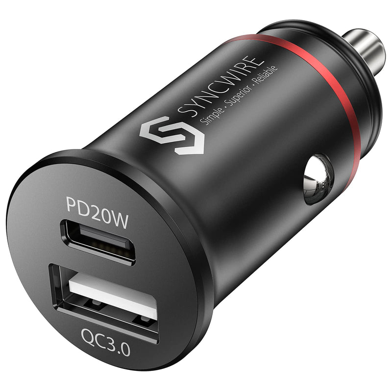 Syncwire USB C Car Charger 38W Fast USB Car Charger PD&QC 3.0 Dual Port [Super Mini & All Metal] Car Adapter Cigarette Lighter Compatible with iPhone 12/12 Pro/12 Pro Max/11/XS, Samsung and More - LeoForward Australia