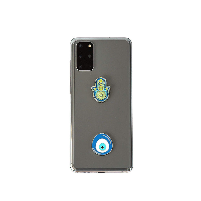  [AUSTRALIA] - Blue Evil Eye and Hamsa Metal Sticker Charms Set of 2. Decoration for Phone Cases, Laptops Car Interiors. Reusable and Easily Removable. Universal Spiritual Symbols of Protection Blue Evil Eye and Hamsa