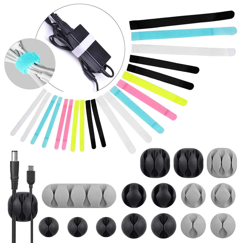  [AUSTRALIA] - Avantree Cable Management Set: 50 Pcs Velcro Cable Ties Straps Cord Organizer (Pack of 1) and 15 Pcs Durable Adhesive Cord Holders Cable Clips (Pack of 1) for Headphones Phones Electronics PC Wires