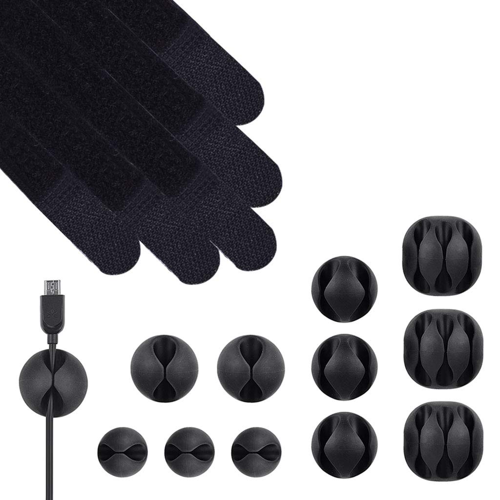  [AUSTRALIA] - Avantree Cable Management Set: 50 Pcs Velcro Cable Ties Straps Cord Organizer (Pack of 1) and 12 Pcs Durable Adhesive Cord Holders Cable Clips (Pack of 1) for Headphones Phones Electronics PC Wires