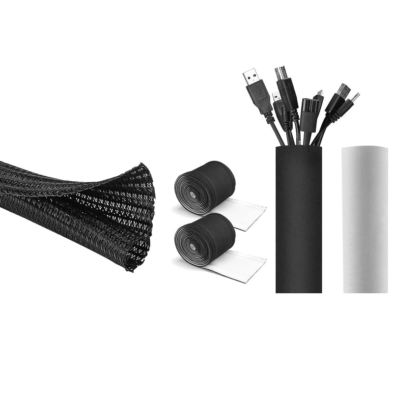  [AUSTRALIA] - JOTO Braided Cable Sleeve Bundle with 2 Pack Cuttable Cable Management Sleeve
