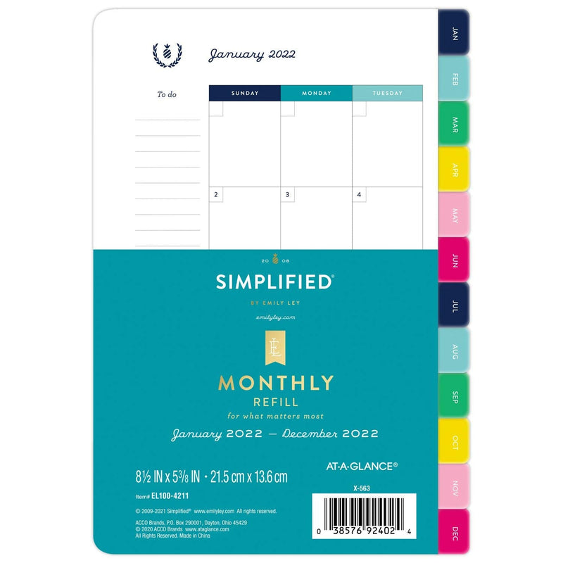  [AUSTRALIA] - Simplified by Emily Ley 2022 Monthly Refill, 5-1/2" x 8-1/2", Desk Size (EL100-4211) 2022 New Edition