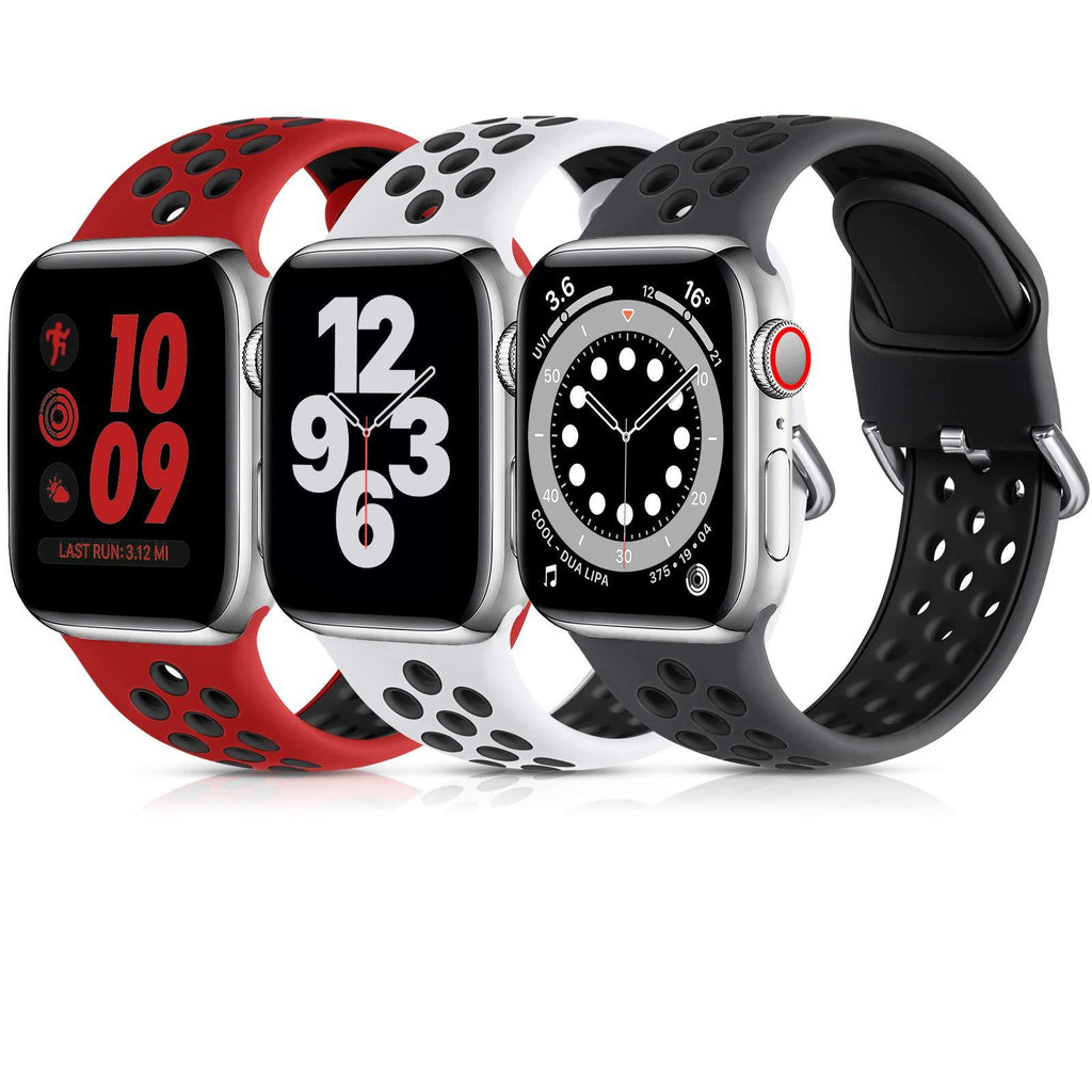 Lerobo 3 Pack Bands Compatible for Apple Watch Bands 44mm 42mm 40mm 38mm, Soft Silicone Sport Strap Breathable Replacement Band for Apple Watch SE iWatch Series 6, Series 3,Series 5 4 3 2 1 Women Men Anthracite Black/White Black/Red Black 38mm/40mm S/M - LeoForward Australia