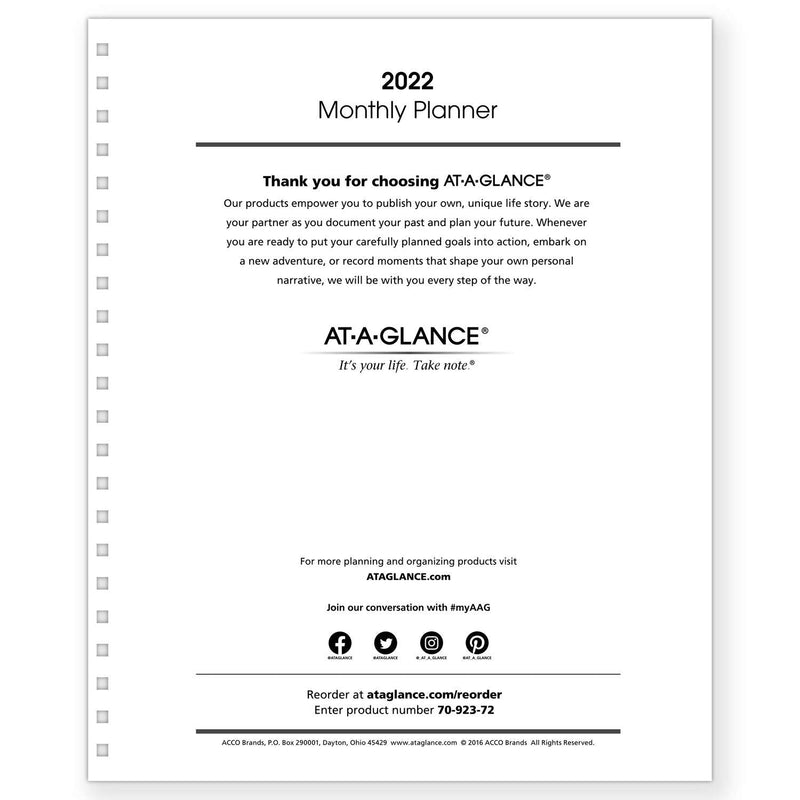  [AUSTRALIA] - 2022 Monthly Planner Refill for 70-236 or 70-296 by AT-A-GLANCE, 9" x 11", White (7092372) 2022 New Edition