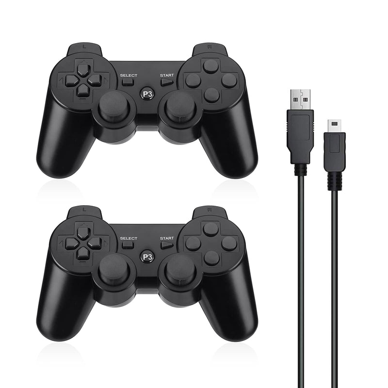 [AUSTRALIA] - Powerextra Wireless Controller Compatible with PS-3, 2 Pack High Performance Gaming Controller with Upgraded Joystick for Play-Station 3 (Black)