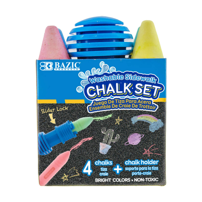  [AUSTRALIA] - BAZIC Jumbo Sidewalk Chalks & Chalk Holders, 4 Colors Chalks with 1 Plastic Holder Color May Vary, Outdoor Art Coloring, Gift for Kids, 1-Pack Assorted Colors (4-count) + Holder 1 Count (Pack of 1)