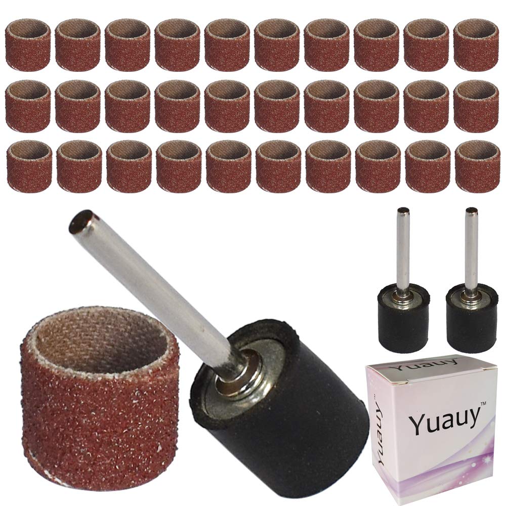  [AUSTRALIA] - Yuauy 30 pcs 1/2" Dia Sand Band Sanding Drum 80 Grits 1/2" Height Sander Sleeves Band + 2 Rubber Mandrels for Rotary Tool