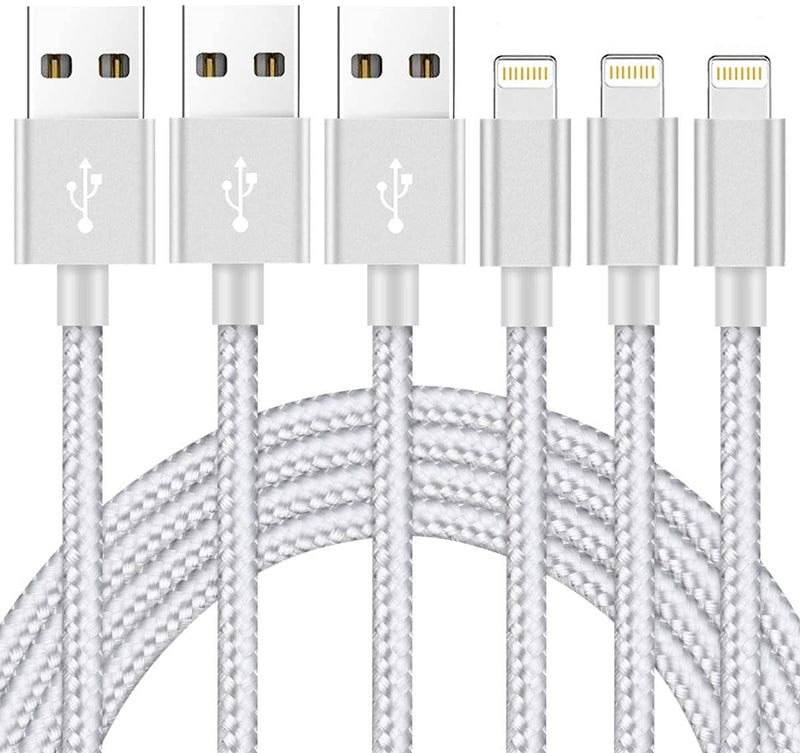  [AUSTRALIA] - Ximytec iPhone Charger Cable [Mfi-Certified] 3Pack 10ft Nylon Braided High Speed USB Charging Cord Compatible with iPhone 12/11/XS/XR/X/8/7/6/5/iPad-SilverGray