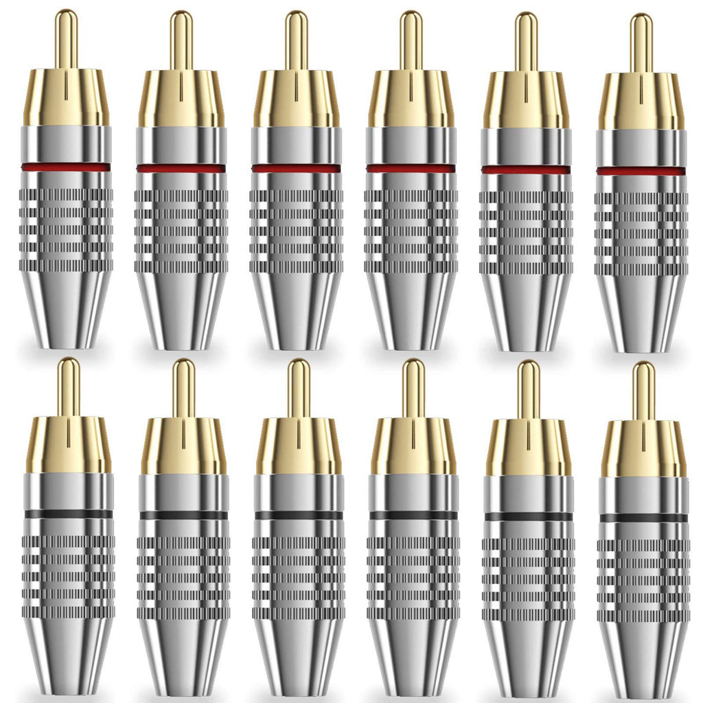 RCA Plug Connectors Coaxial Cable Audio Adapter Gold Plug Male No Solder Connector Solderless Video Cable kit TV CCTV(12-Pack) - LeoForward Australia