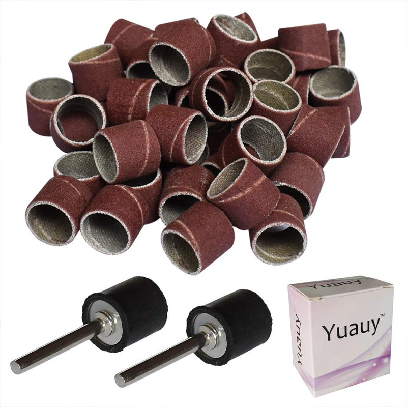  [AUSTRALIA] - Yuauy 60 pcs 1/2" Dia Sand Band Sanding Drum 80 Grits 1/2" Height Sander Sleeves Band + 2 Rubber Mandrels for Rotary Tool