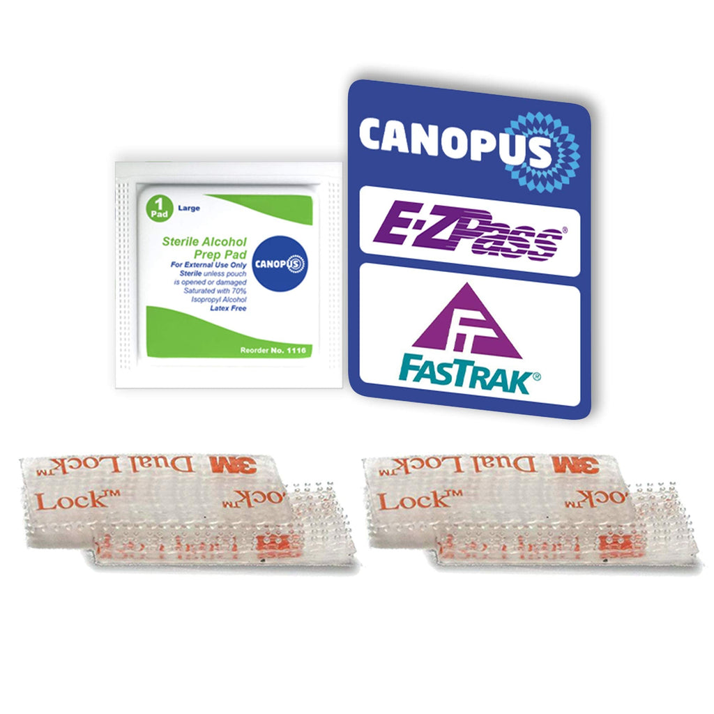  [AUSTRALIA] - CANOPUS EZ Pass Mounting Strips: Adhesive Strips, Dual Lock Tape, Ezpass Tag Holder, Peel-and-Stick Strips (2 Sets - 4 pcs) with Cleaning Prep Pad (1 Pieces) - (Pack of 1) 4 strips + 1 pad