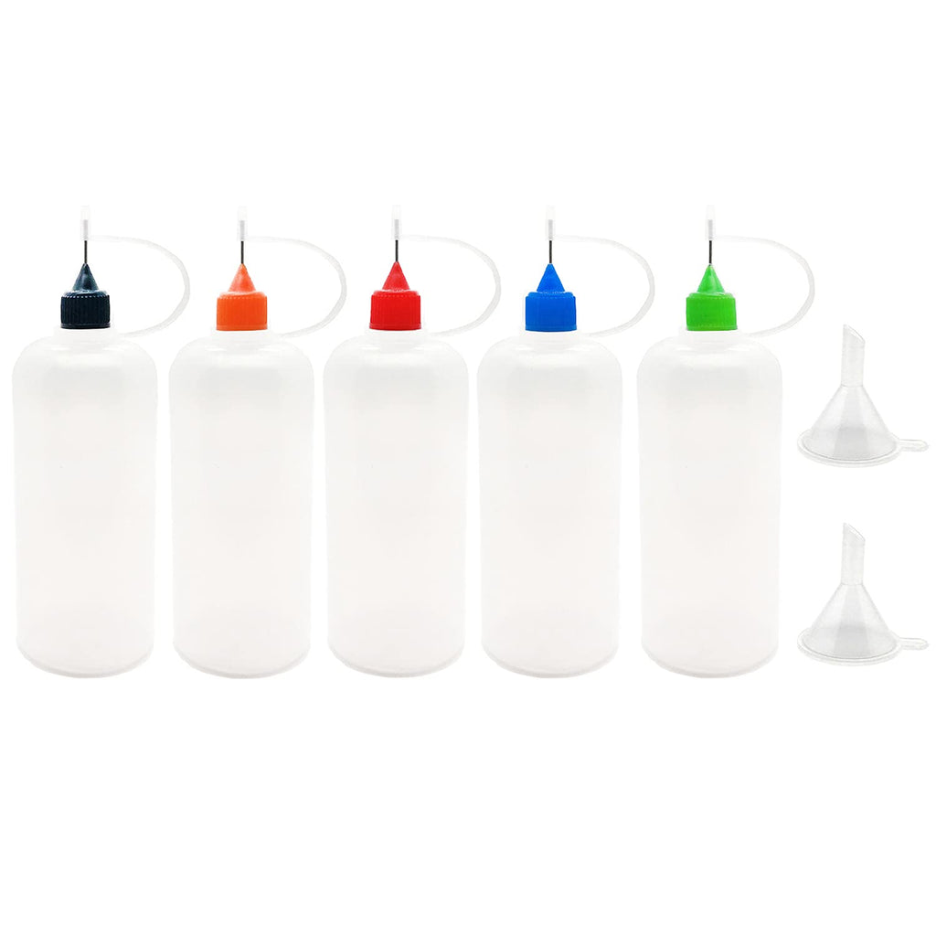  [AUSTRALIA] - 5 Pcs Precision Tip Applicator Bottles, MYYZMY 4 Ounce Translucent Glue Bottles, with 2 Mini Funnel, 5 Color Lid