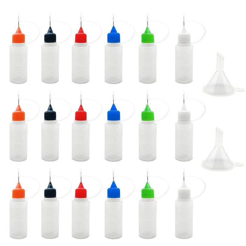  [AUSTRALIA] - 18 Pcs Precision Tip Applicator Bottles, MYYZMY 0.5 Ounce Translucent Glue Bottles, with 2 Funnel, Multicolor Lids