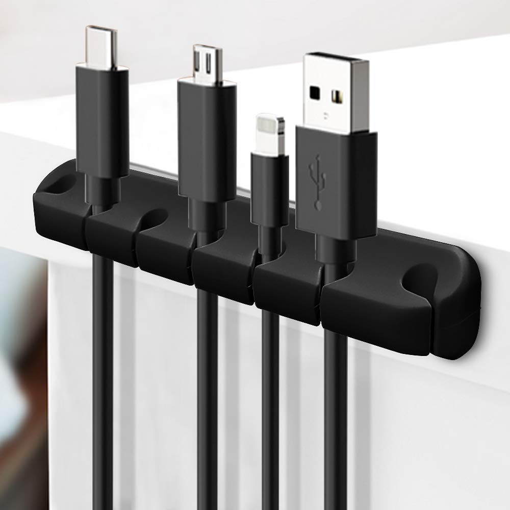  [AUSTRALIA] - 2 Pack Cable Holder Clips, Cable Management Cord Organizer USB Charging Clips Silicone Self Adhesive Wire Holders for Desktop USB Charging Cable Power Cord Mouse Cable Wire PC Office Home (Black) Black