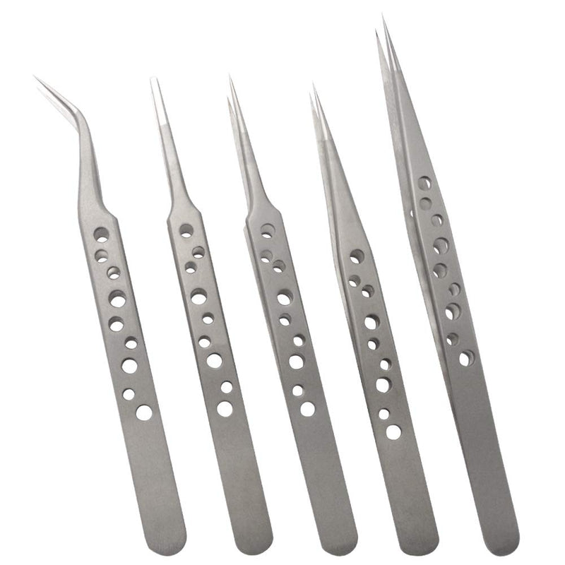  [AUSTRALIA] - Wolfride Stainless Steel Tweezers Precision Tweezer Tool Set for Electronics Repair, Crafting (5 Pcs)