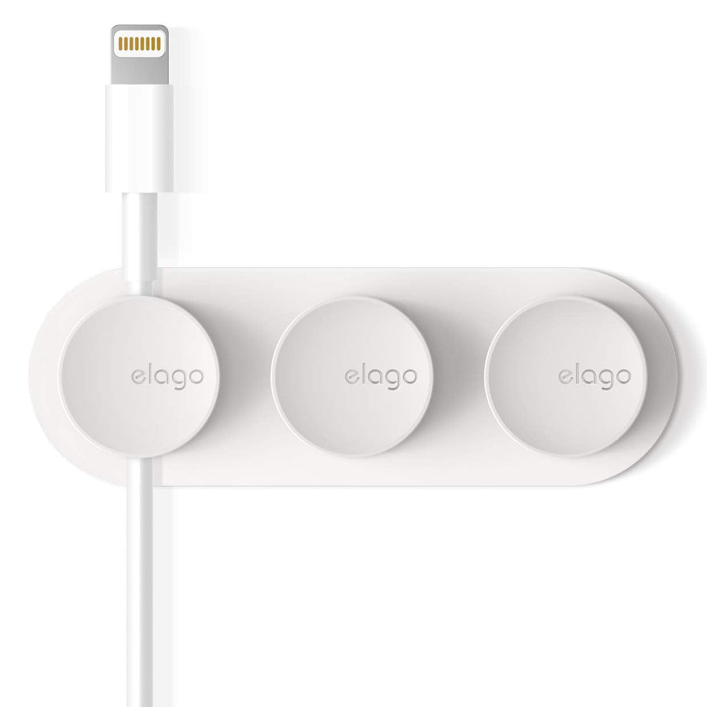  [AUSTRALIA] - elago Magnetic Cable Management Buttons, Magnetic Cable Holder, Organize 3 Cables, Powerful Magnets, Reusable Sticker Attaches to Surface, Desk Organization (White) White