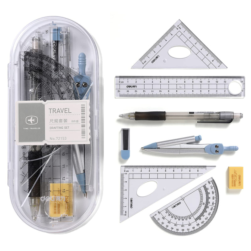 Waremew Compass Set for Geometry Math Geometry Kit 8 Pieces - Student Supplies Drawing Compass, Protractor, Rulers, Pencil Lead Refills, Pencil, Eraser for Students and Engineering Drawing - LeoForward Australia