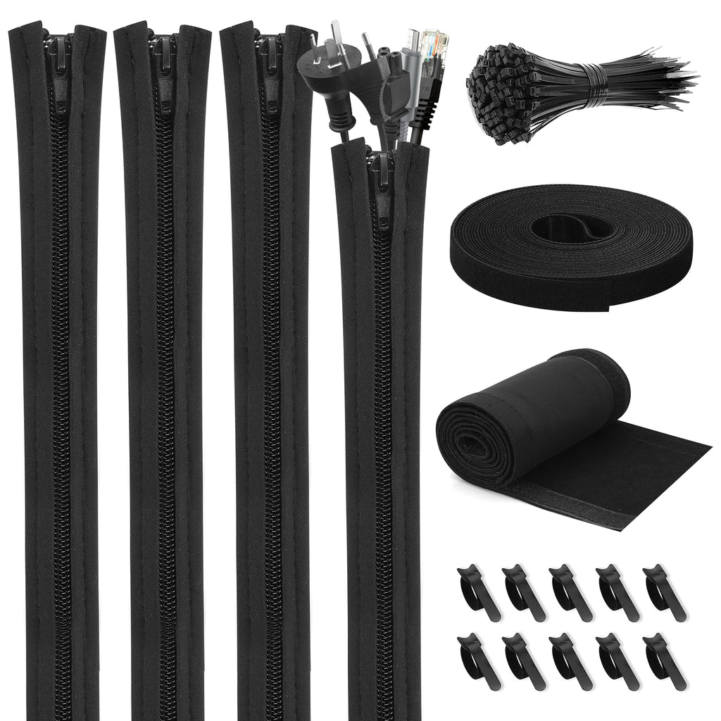  [AUSTRALIA] - Cord/Cable Management Kit, Eliminate Cable Clutter, 4 x Flexible Cable Management Sleeves, 1 x Roll of Cuttable Cable Management Sleeve, 10 x Velcro Ties, 1 x Roll Velcro, 100 x Cable Ties