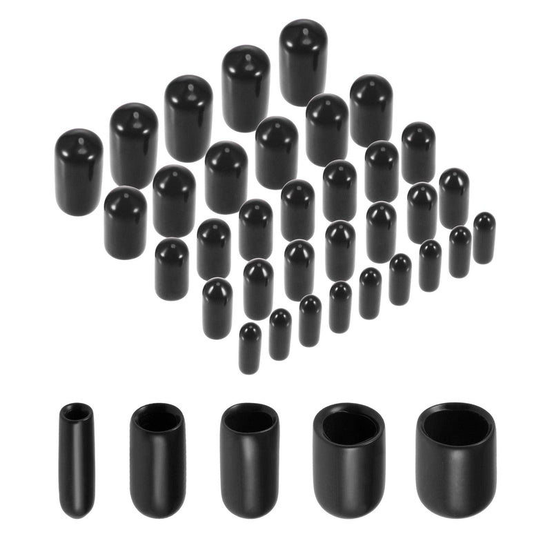  [AUSTRALIA] - uxcell 50pcs Round Rubber End Caps 1/8" 3/16" 1/4" 5/16" 3/8" Black Vinyl Cover Screw Thread Protectors Assortment Kit(3mm 5mm 6mm 8mm 9.5mm)