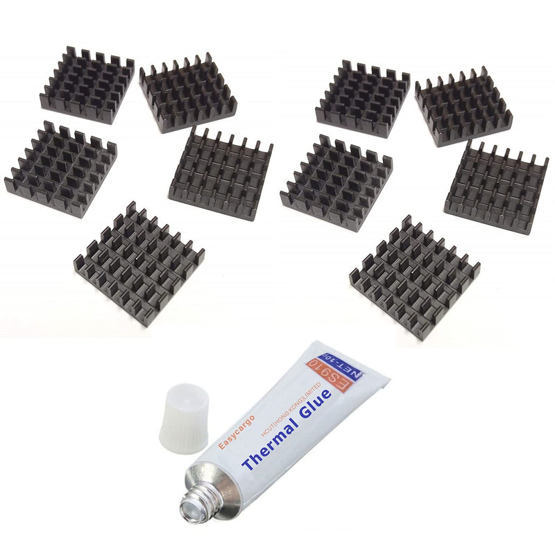 Easycargo 10pcs 19mm Heatsink Kit + 10gr Thermal Conductive Adhesive Glue, Cooler Heat Sink Set (10pcs 19x19x5mm Black) - LeoForward Australia
