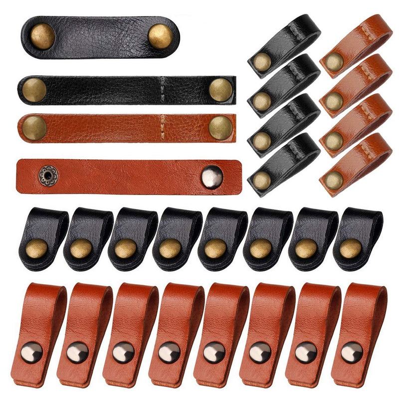  [AUSTRALIA] - 30 Pcs Leather Cable Straps, Stocking Stuffers for Men Multi Color Handmade Leather Cord Organizer Portable Cable Tie Keeper Earphone Winder USB Cable Clips