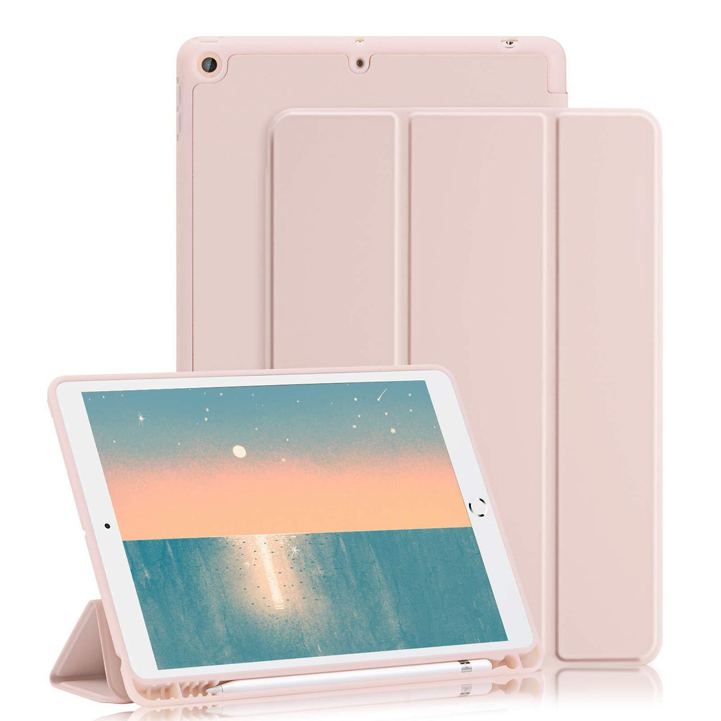  [AUSTRALIA] - GHINL iPad 9th/8th/7th Generation case (2021/2020/2019) iPad 10.2-Inch Case with Pencil Holder [Sleep/Wake] Slim Soft TPU Back Smart Magnetic Stand Protective Cover Cases (Light Pink) 1-Light Pink