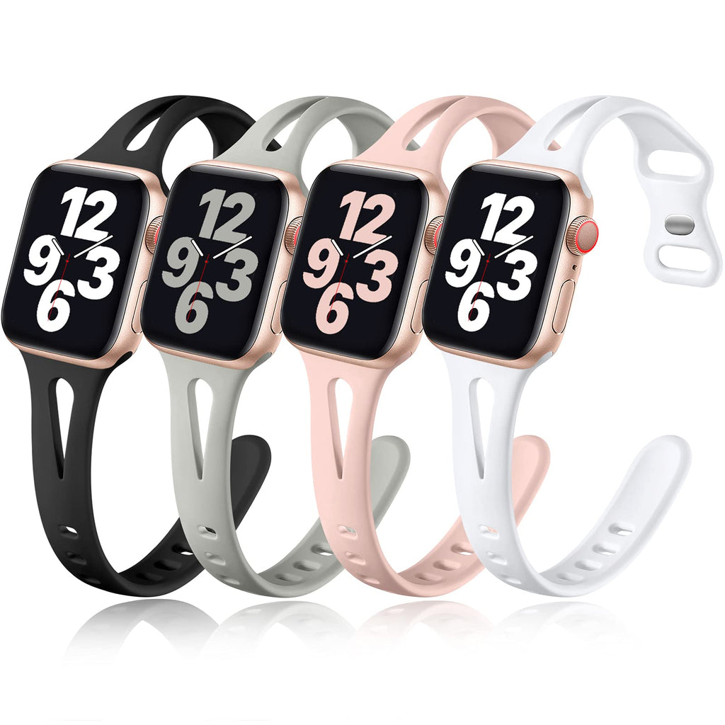 Getino Compatible with Apple Watch Band 40mm 38mm iWatch SE & Series 6 5 4 3 2 1 for Women Men, Stylish Durable Soft Silicone Slim Sport Watch Bands, 4 Pack, Black, Pink Sand,Pebble Gray, White Black/Pink Sand/Pebble Gray/White 38mm/40mm - LeoForward Australia