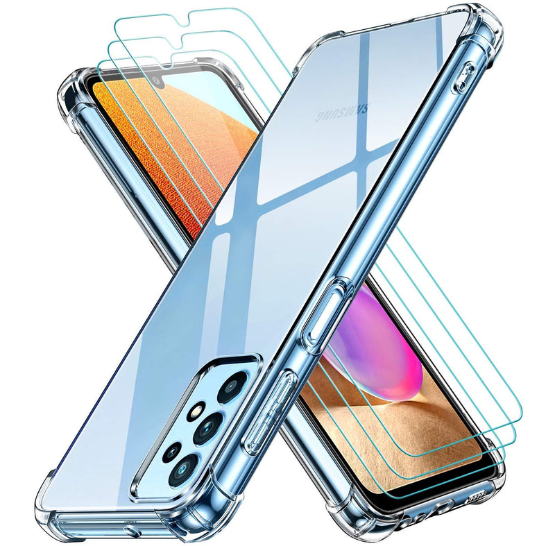 [AUSTRALIA] - iVoler Case for Samsung Galaxy A32 4G 6.4" with [3 Pack Tempered Glass Screen Protector] Clear Slim Soft TPU Silicone Protective Shockproof Phone Case for Samsung Galaxy A32 4G- Crystal Clear