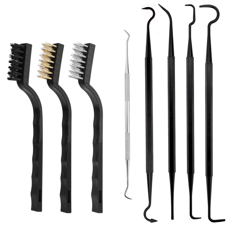  [AUSTRALIA] - AIEX 8Pcs Mini Wire Brush & Pick Kit, Curved Handle Copper Nylon Steel Scratch Brush and Ploymer Metal Picks for Cleaning Welding Slag and Rust