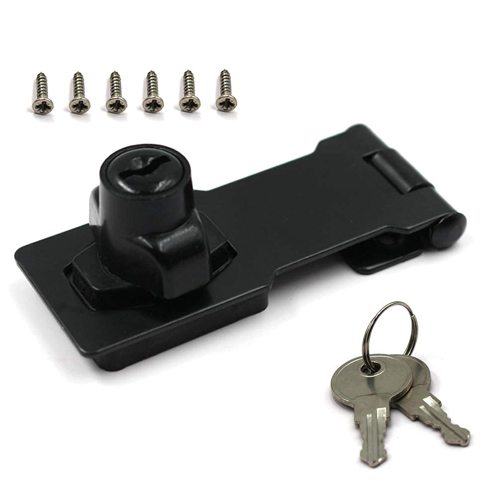  [AUSTRALIA] - 1Pack Safety Hasp with Lock 3”x 1-1/4”Keyed Hasp Locks Twist Knob Keyed Locking Hasp for Small Doors Matte Black 3 inch Black 1Pcs