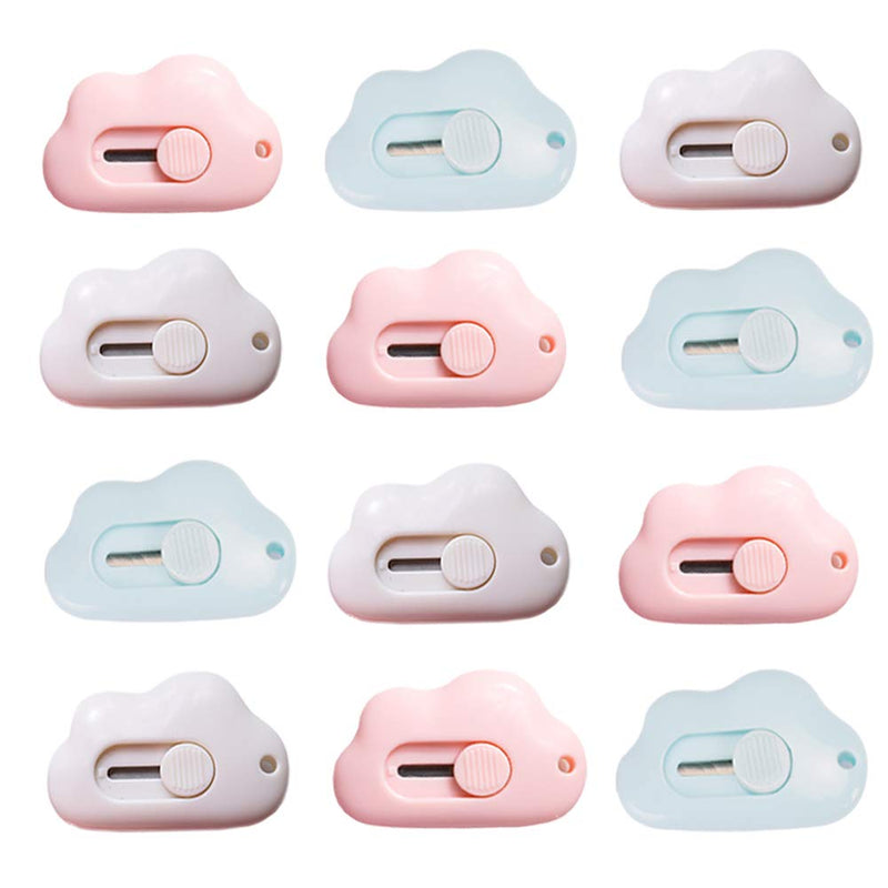  [AUSTRALIA] - 12PCS Cute Retractable Knife, Portable Utility Knife with Holes, Letter Openers Mini Box Cutter, Cloud Shape Stationery Knife