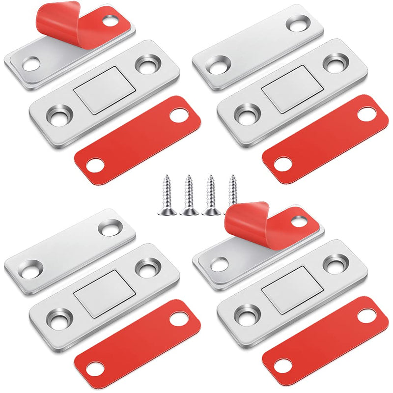  [AUSTRALIA] - 4 Pack Magnetic Door Catch, Ultra Thin Cabinet Magnets Stainless Steel Cabinet Door Magnetic Catch, Adhesive Cabinet Door Magnets for Kitchen Closet Drawer Magnetic Cabinet Latch 4