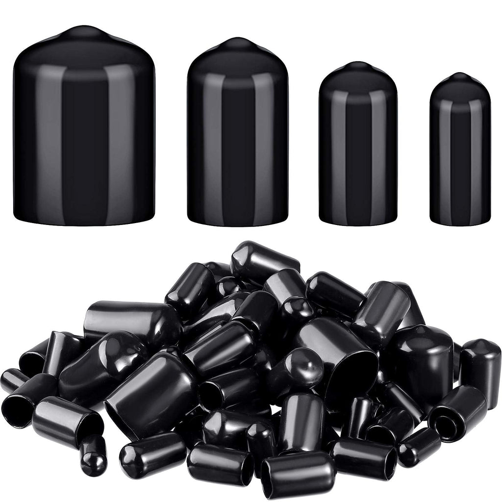  [AUSTRALIA] - 80 Pieces Rubber End Caps Flexible Bolt Covers Screw Caps Thread Protectors in 4 Sizes 1/4 to 3/4 Inch (Black) Black