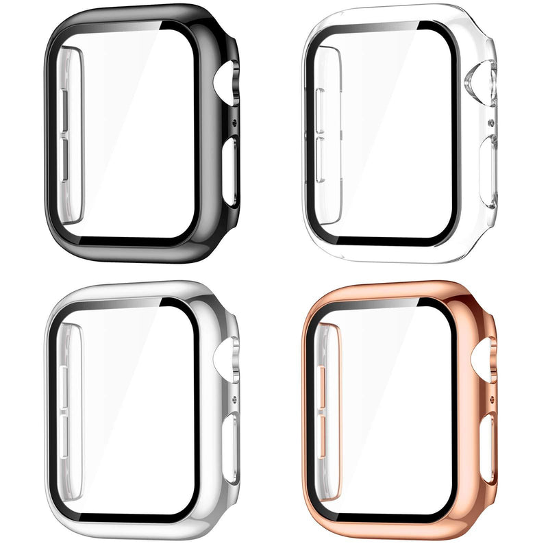 GEAK Compatible with Apple Watch Case 38mm, Apple Watch Screen Protector 38mm, Full Coverage Hard PC Bumper Protective Cover for iWatch SE Series 3/2/1 Women Men 4pack Black/Clear/Rose Gold/Silver 38 mm - LeoForward Australia