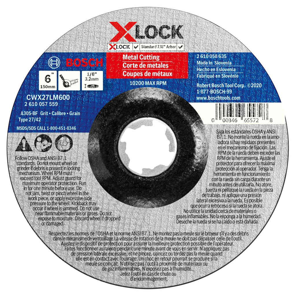  [AUSTRALIA] - BOSCH CWX27LM600 6 In. x 1/8 In. X-LOCK Arbor Type 27A (ISO 42) 30 Grit Metal Cutting and Grinding Abrasive Wheel