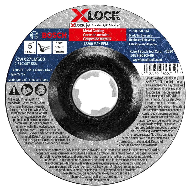  [AUSTRALIA] - BOSCH CWX27LM500 5 In. x 1/8 In. X-LOCK Arbor Type 27A (ISO 42) 30 Grit Metal Cutting and Grinding Abrasive Wheel