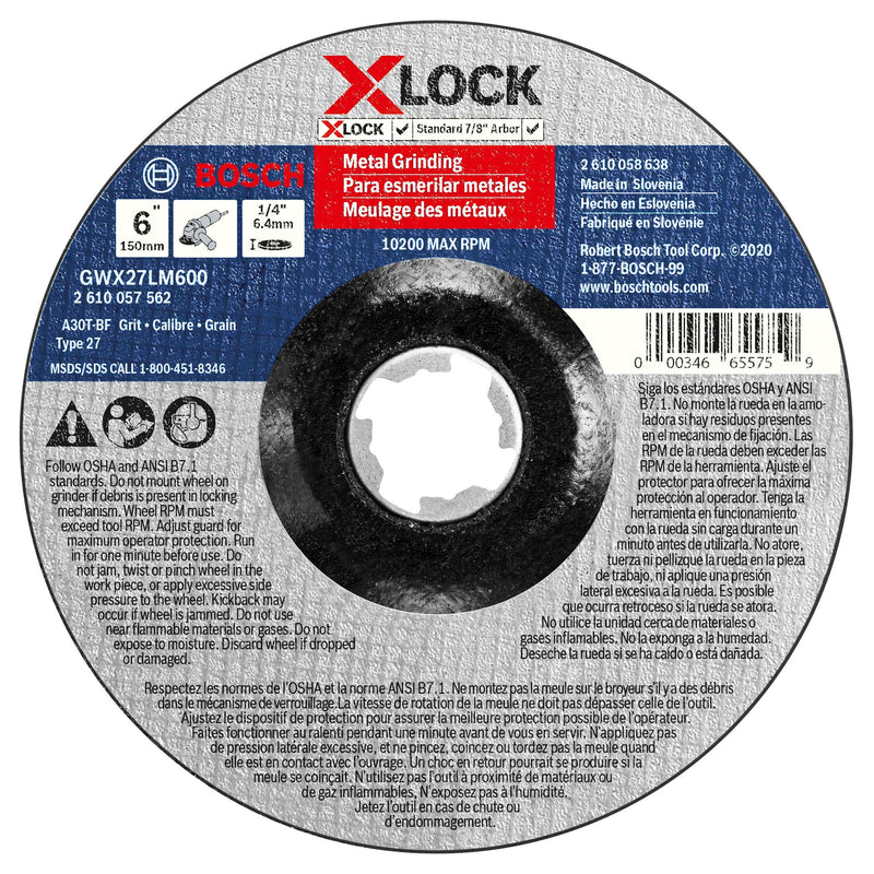  [AUSTRALIA] - BOSCH GWX27LM600 6 In. x 1/4 In. X-LOCK Arbor Type 27 30 Grit Metal Grinding Abrasive Wheel