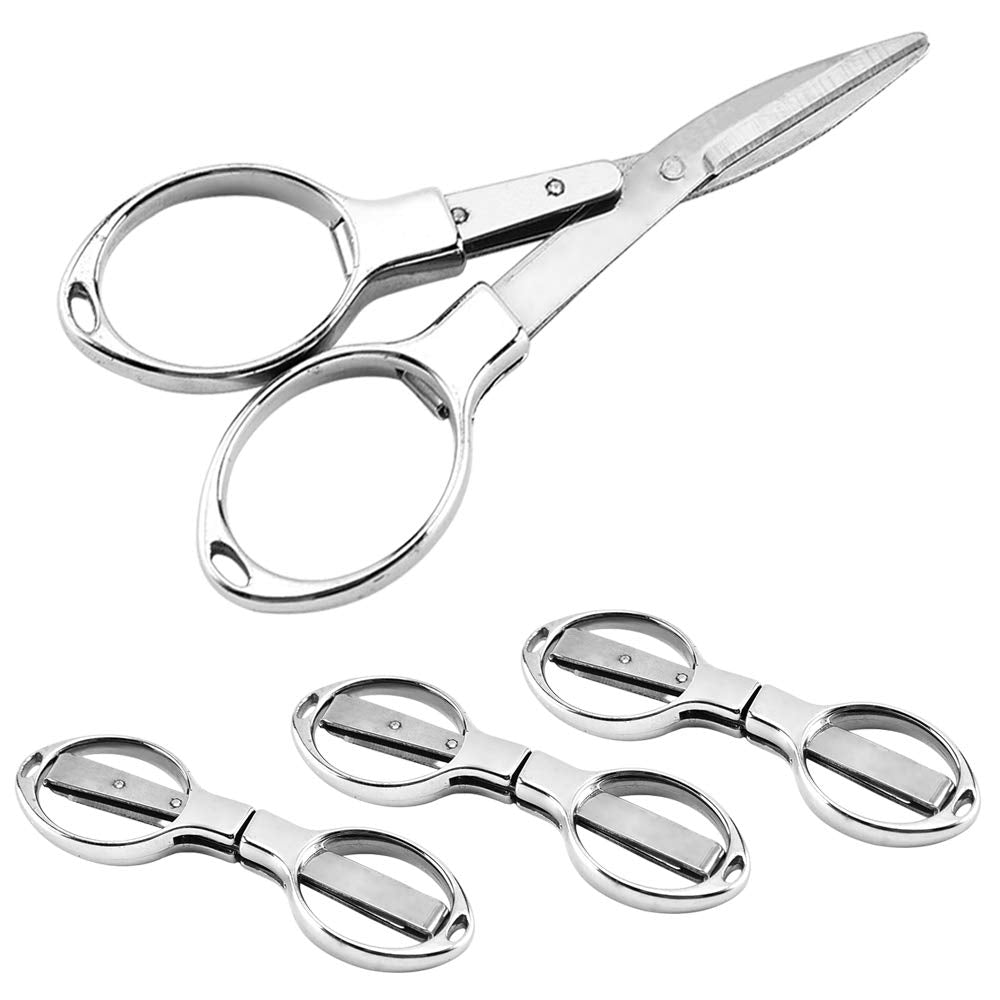  [AUSTRALIA] - maxin Scissors,4 Pcs Folding Scissors, Stainless Steel Telescopic Cutter Scissors Folding Safety Scissors Trip Scissors for Home,Office,School, Camping