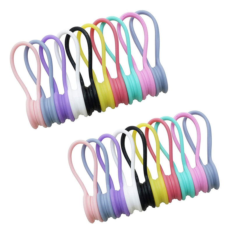  [AUSTRALIA] - VJK Reusable Silicone Magnetic Cable Ties, Strong Holding Stuff, Magnetic Twist Clips for Bundling and Organizing, USB Charging Cords, Book Markers, Keychains, or Just for Fun (20 Pack - Random Color)