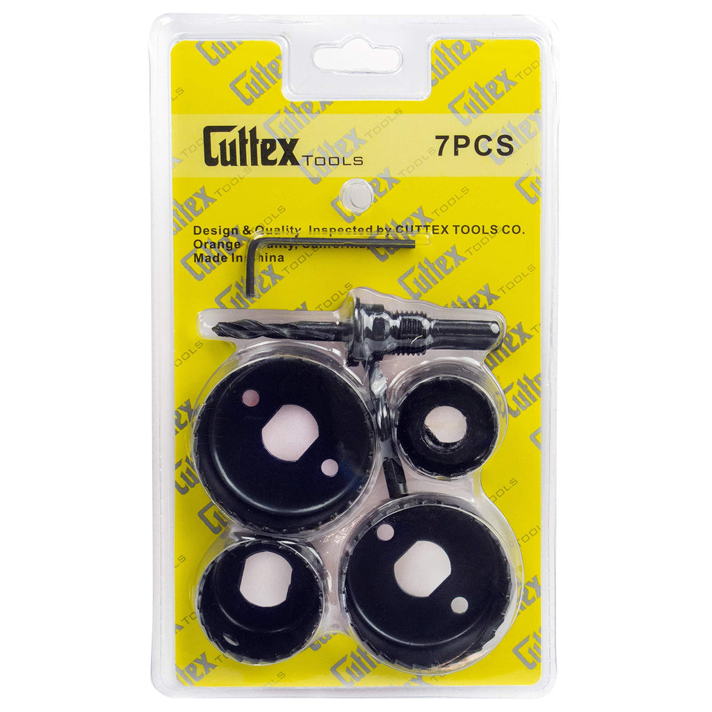 CUTTEX TOOLS Hole Saw Kit, 7 Pcs Most Common Sizes (1-1/4", 1-1/2", 2", 2-1/4") Hole Saw Set with All Accessories & an Extra Drill Bit - LeoForward Australia