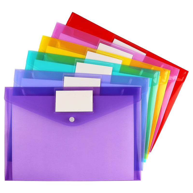  [AUSTRALIA] - 6 Pack Clear Document Folders Plastic Envelopes Poly Envelopes File Envelopes with Label Pocket and Snap Button for Home Work Office Organization, Letter Size/A4 Size, 6 Colors 6 Color