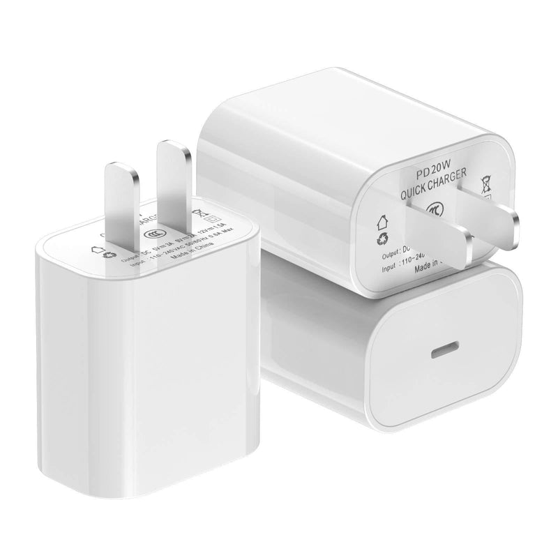  [AUSTRALIA] - [Apple MFi Certified] iPhone Fast Charger 3Pack, iGENJUN 20W USB C Charger Wall Charger Block with PD 3.0, Compact USB C Power Adapter for iPhone 13/13 Pro/12/12 Pro, Galaxy, Pixel, AirPods Pro-White