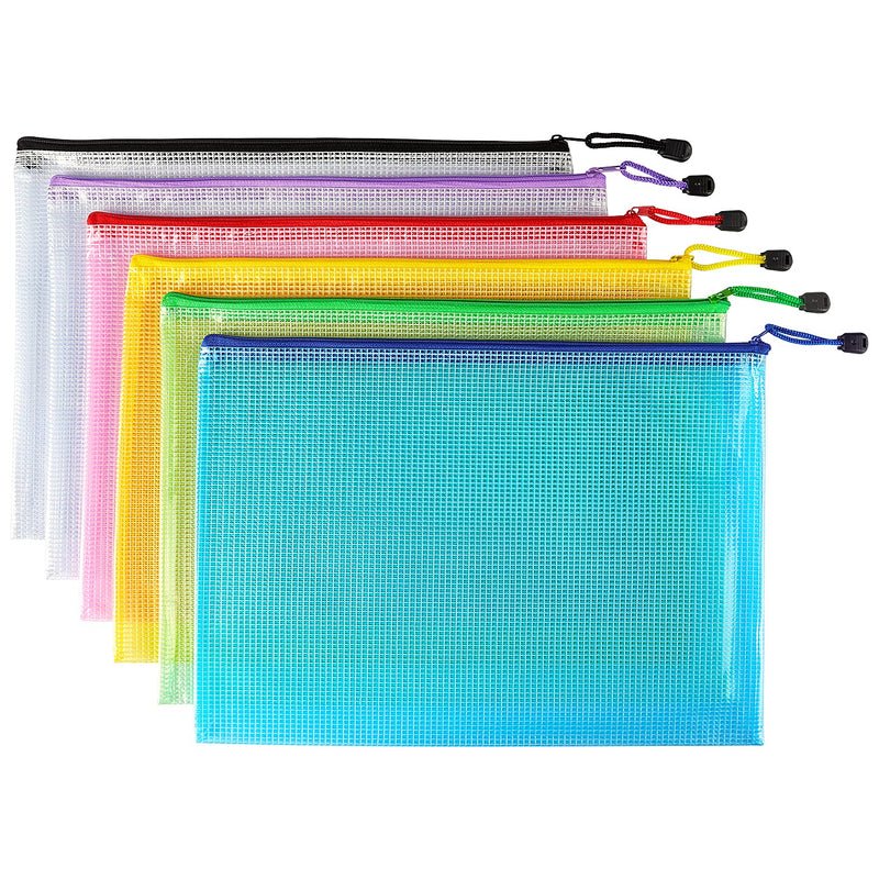  [AUSTRALIA] - 6 Pack Mesh Zipper Pouch Document Bag Waterproof Zip File Folders for School Office Supplies Travel Storage Bags, 6 Colors