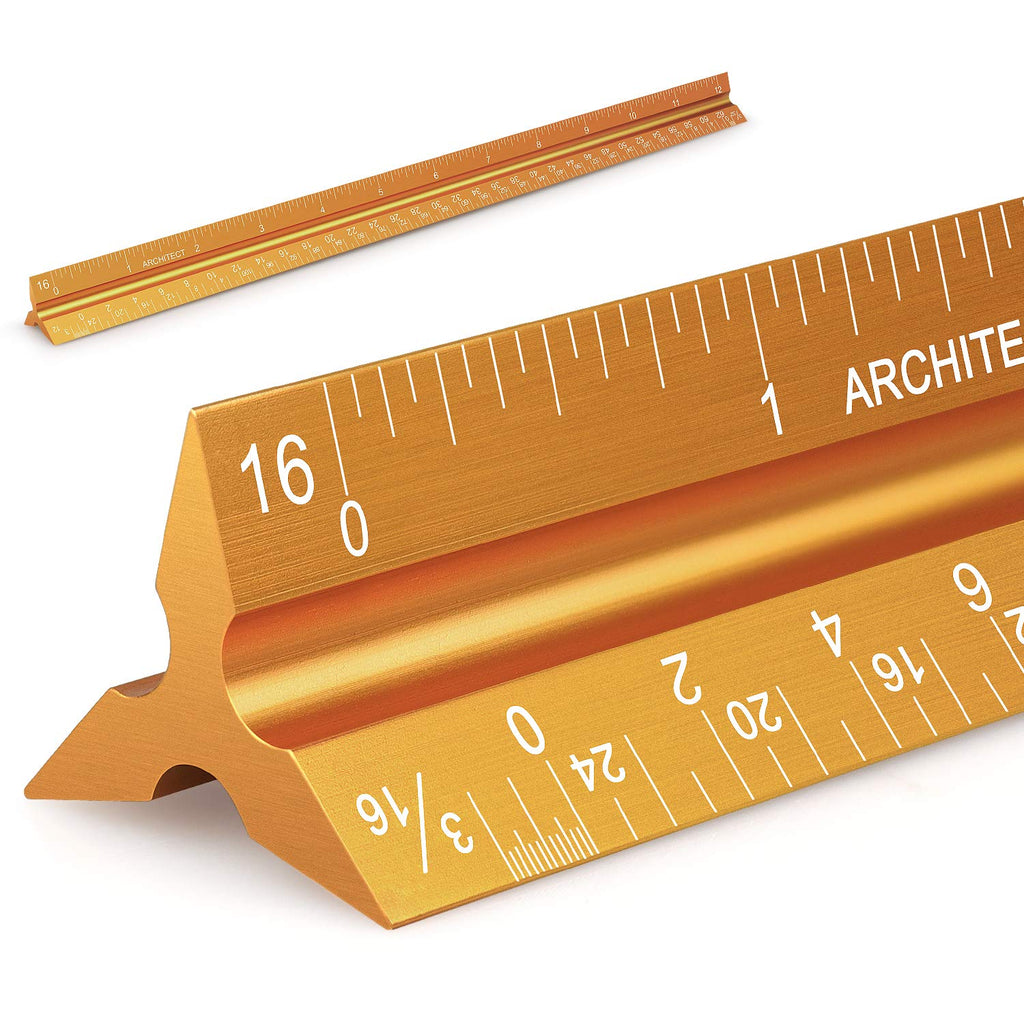  [AUSTRALIA] - 12" Architectural Scale Ruler Aluminum Architect Scale Triangular Scale Ruler for Architects, Draftsman, Students and Engineers, Golden