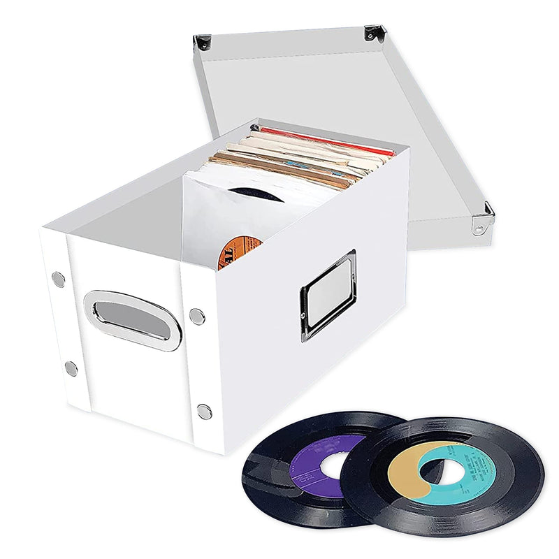  [AUSTRALIA] - Snap-N-Store Vinyl Record Storage Box - Pack of 1-8.25 x 7.5 x 14.5 Inch LP Holder with Lid for 7-inch Records - Crate Holds up to 75 Vinyl Albums - White 7"/45 RPM - 1 Pack