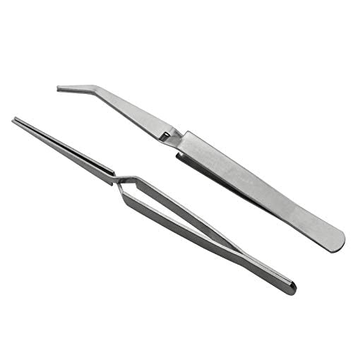  [AUSTRALIA] - AXLIZER Cross Lock Tweezer 2PCS 125 mm / 4.9 inch Stainless Steel Bent and Straight Tip Cross-Locking Tweezers for Jewelry Making Repair