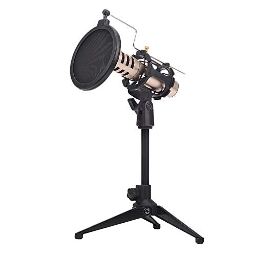  [AUSTRALIA] - Microphone Tripod Stand Desktop, Shock Mount Desk Mic Holder with Pop Filter Net for Online Broadcasting Chatting Singing Meeting