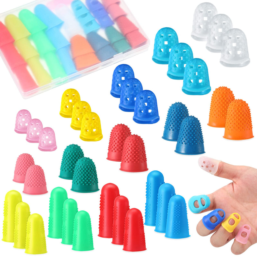  [AUSTRALIA] - 37 Pieces Rubber Fingers Tips Anti-Slip Reusable Fingertip Protector Assorted Color and Size Finger Cover Caps Thick Finger Protection Cover for Counting, Collating, Writing, Sorting Task, 3 Styles