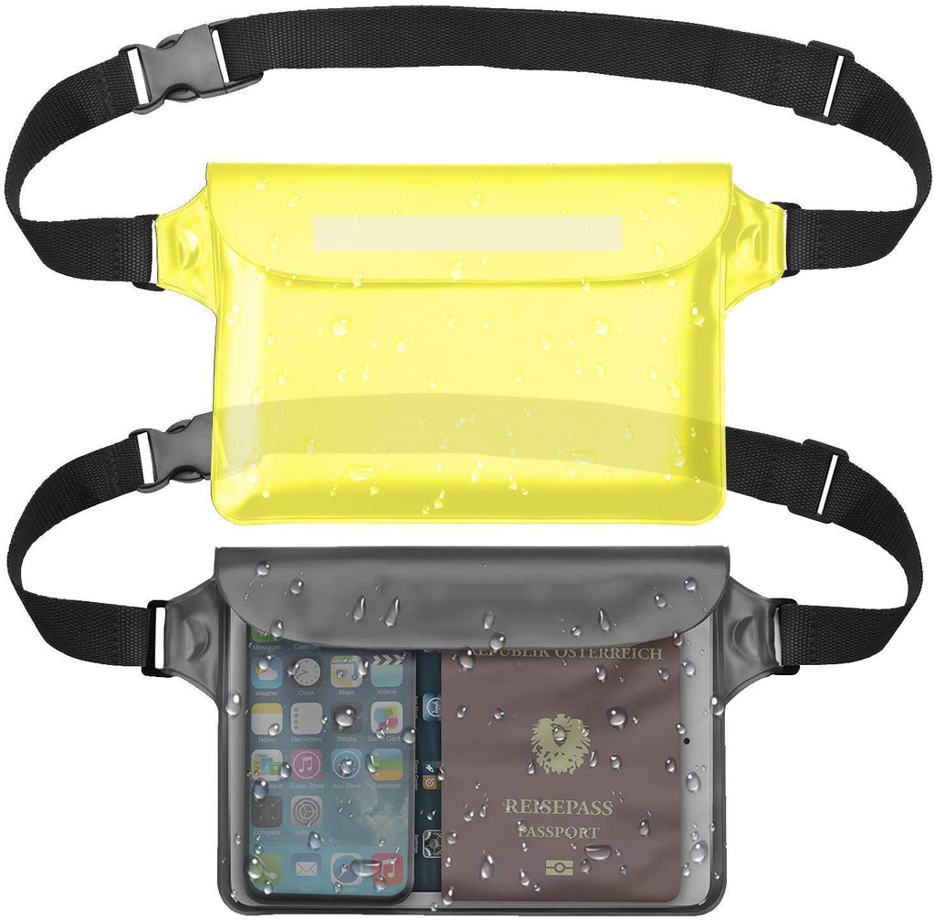  [AUSTRALIA] - Mandwot 2-Pack Waterproof Pouch Fanny Pack,Waterproof Phone Case Screen Touch Sensitive Dry Bag with Adjustable Strap-Keep Phone&Valuables Dry for Swimming Diving Boating Fishing Beach Gray&Yellow