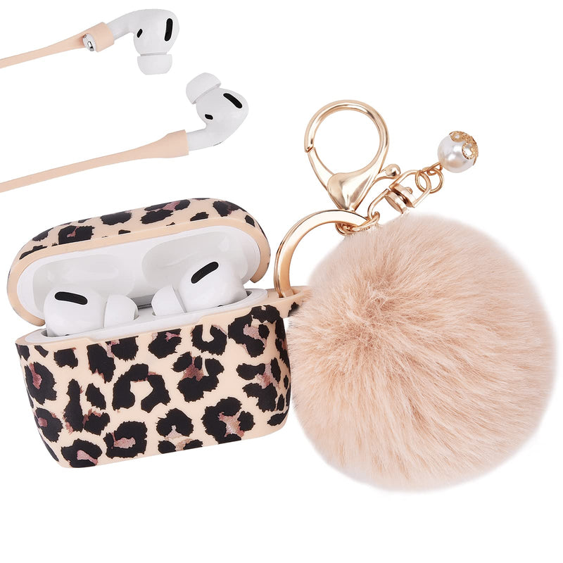 AirPods Pro Case AIRSPO Cute AirPods Pro Case Cover for AirPods Pro Floral Printed Silicone Protective Skin for Women, Girls with Pom Pom Fur Ball Keychain/Strap/Accessories (Leopard Print Leopard Print - LeoForward Australia